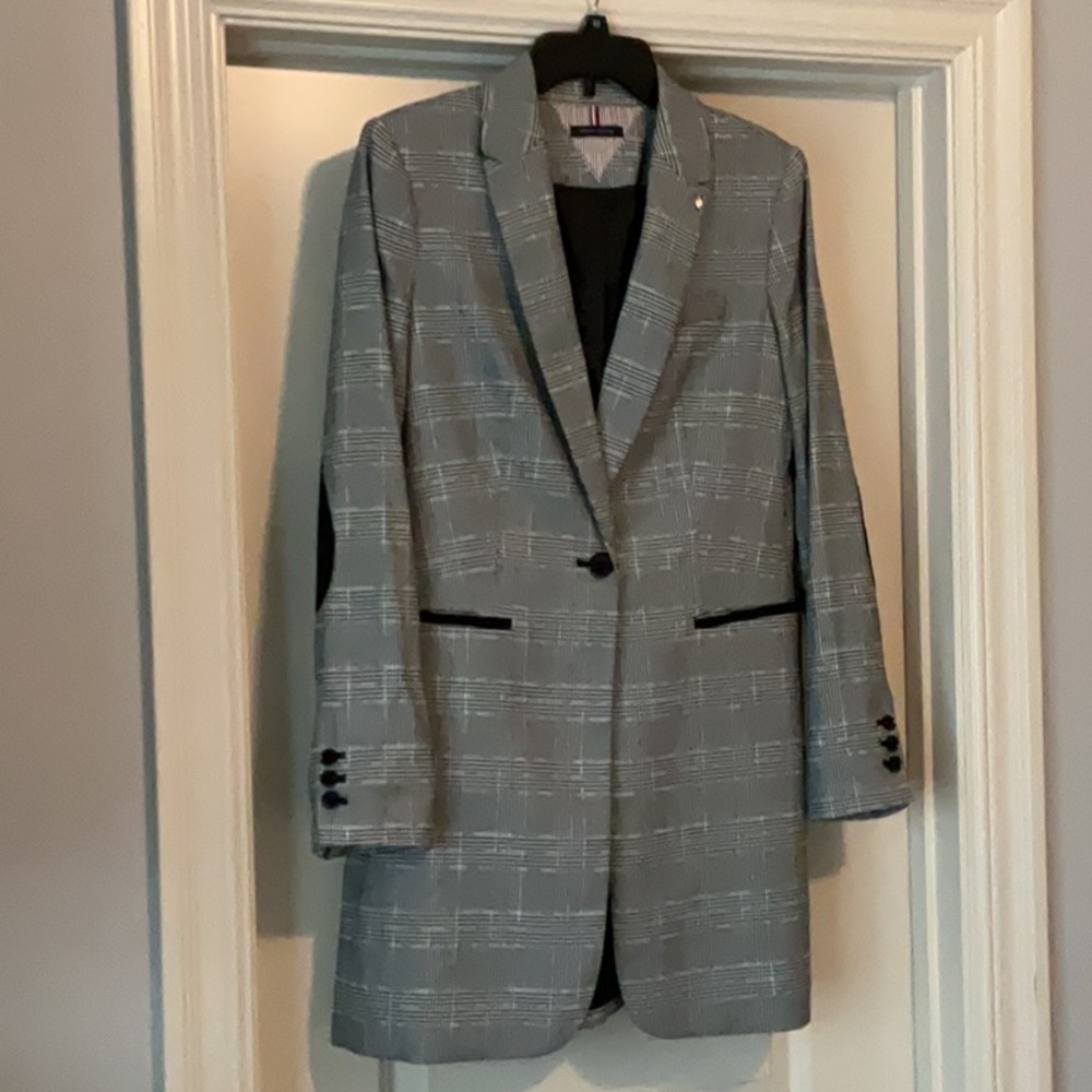 Tommy Hilfiger Black and Gray Plaid Blazer